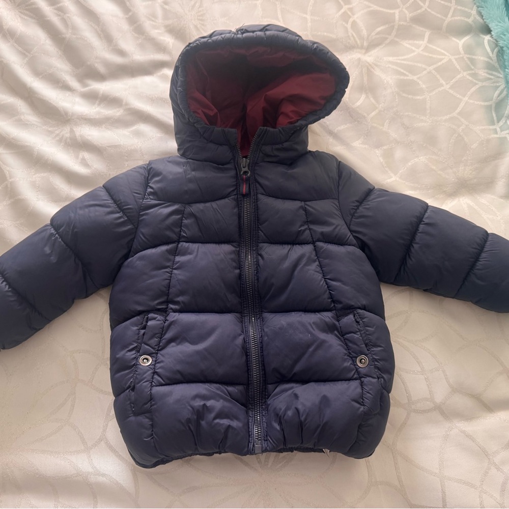 Zara - Navy Blue Puffer Jacket with Hood